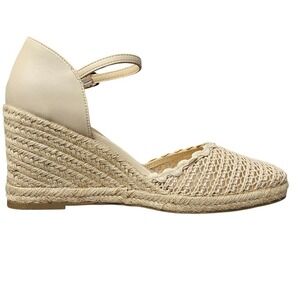 Liz Claiborne Marian Womens 10 Natural Crochet Espadrille Wedge Sandals 106-2680